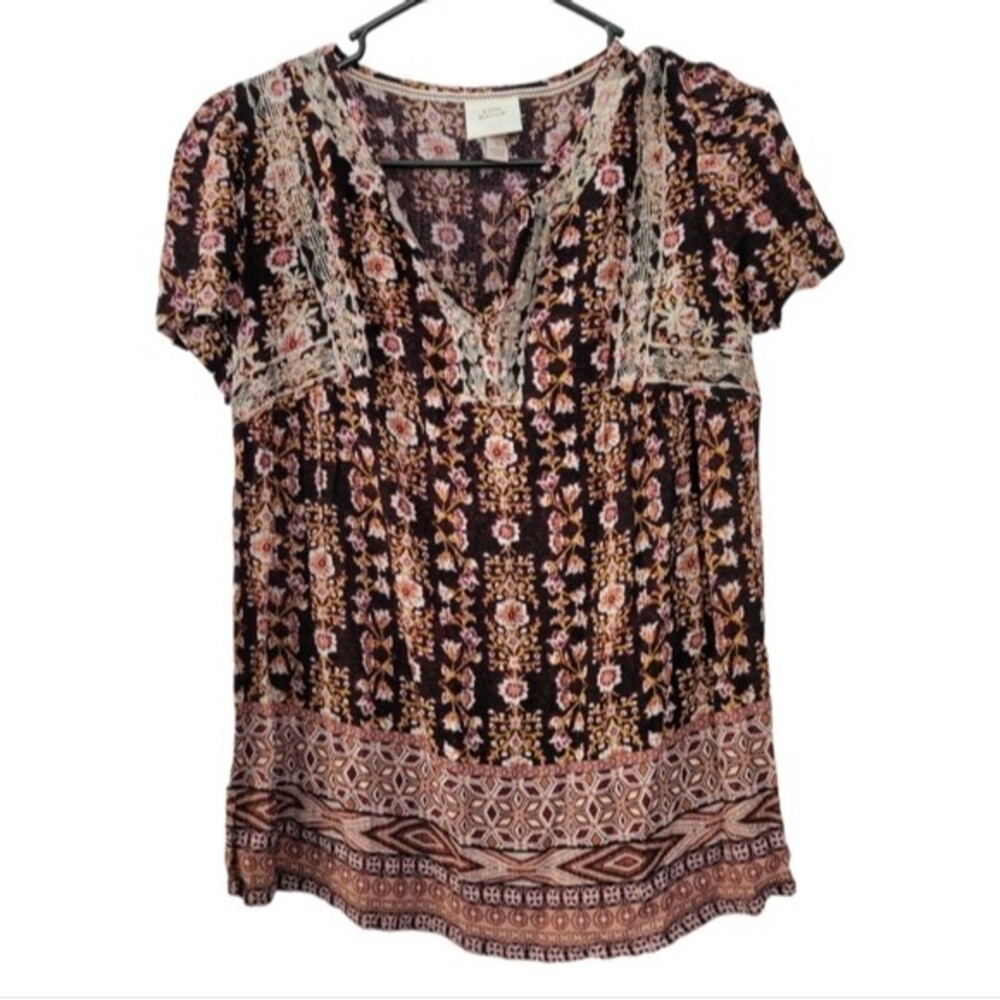 Knox Rose Floral Embroidered Boho Top Size Small
